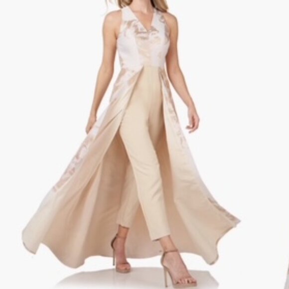Kay Unger Long Sleeveless Formal Floral Jumpsuit – Rare Champagne Color - Picture 1 of 4